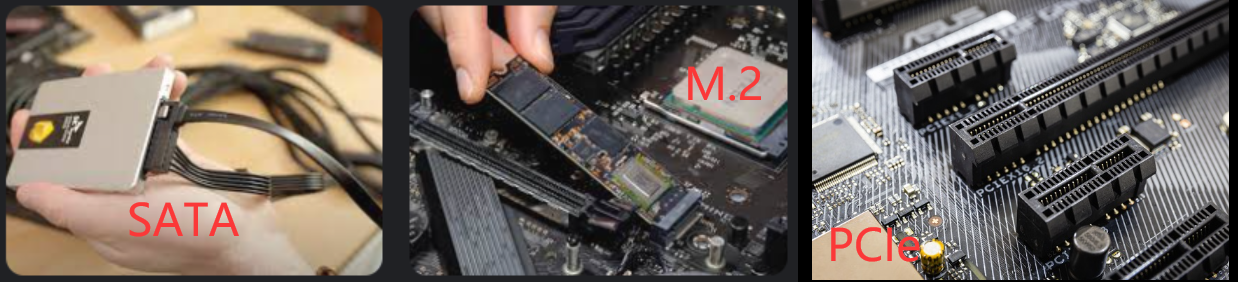 不同的SSD接口,SATA、M.2、PCIe