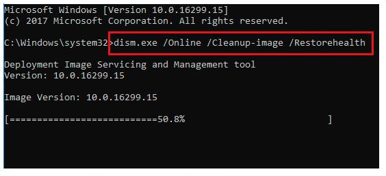 輸入 dism.exe /Online /Cleanup-image /Restorehealth