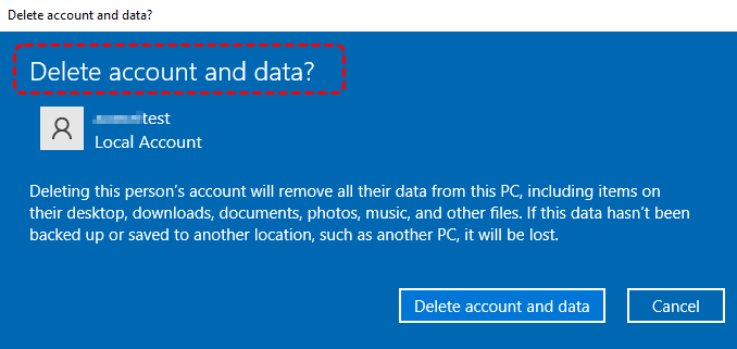 確認刪除Windows中的使用者帳戶和資料