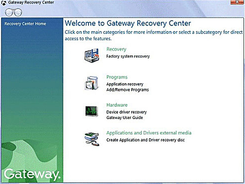 用於 Gateway 筆電原廠重設的 Gateway 恢復中心