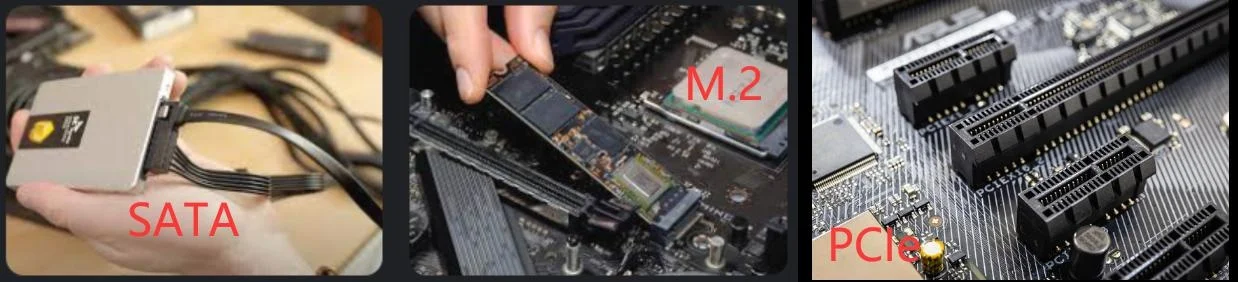 不同的SSD接口，SATA、M.2、PCIe