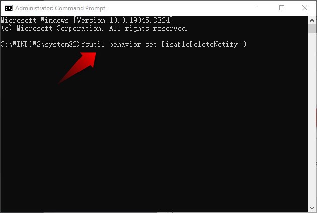 NO_TRANS:類型fsutil行為設定DisableDeleteNotify 0