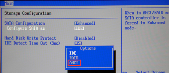 BIOS 將 Sata 配置為 AHCI