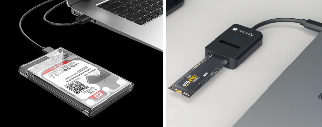 克隆期間用於外接磁碟連接的 USB 轉 M.2 SSD 外接盒