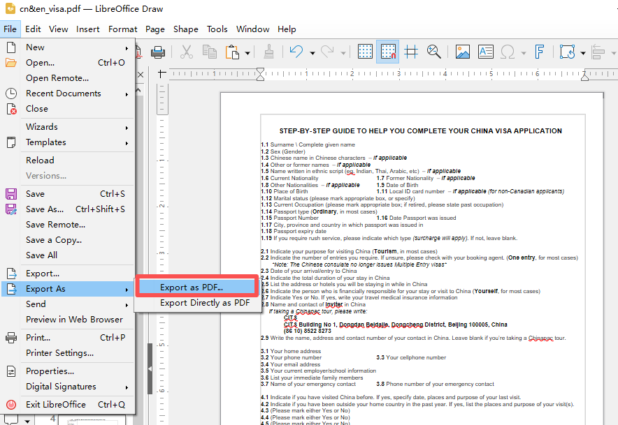 libreoffice draw 匯出 pdf