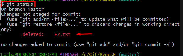 使用 git status 顯示已刪除檔案