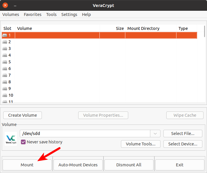 掛載 VeraCrypt 加密隨身碟
