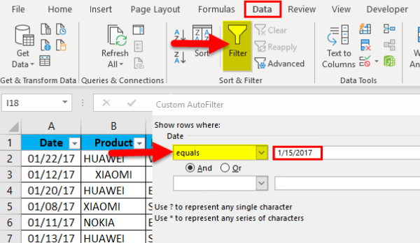 Excel 中的 [資料] > [篩選] 篩選第一欄的重複項目