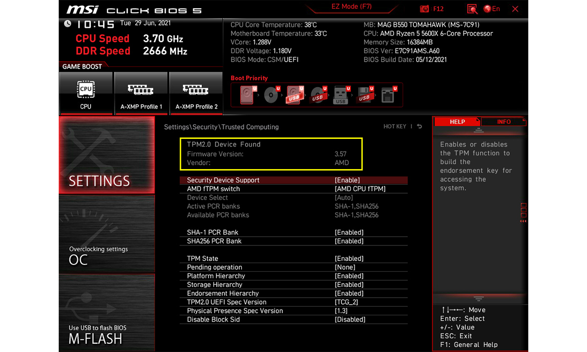 BIOS 中的 TPM 狀態