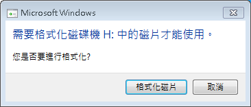 提示格式化USB隨身硬碟