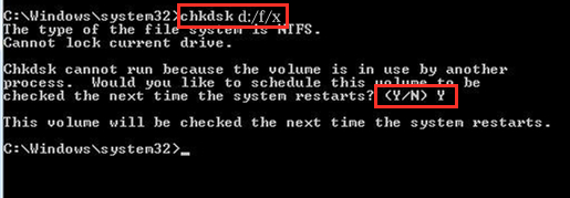 命令提示字元chkdsk d: /f /x