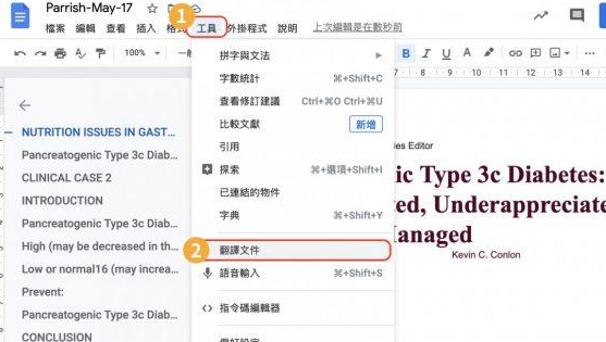 Google 文件,翻譯文件
